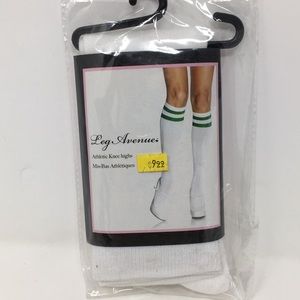 LEG AVENUE ATHLETIC KNEE HIGHS GREEN WHITE